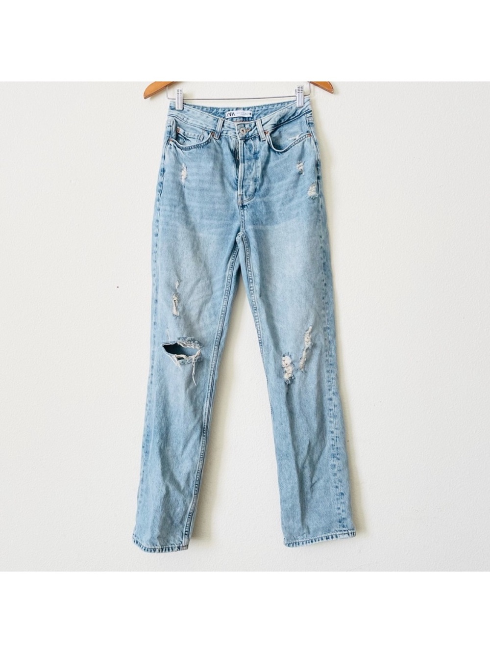 Zara Light Blue Distressed Boyfriend Jeans